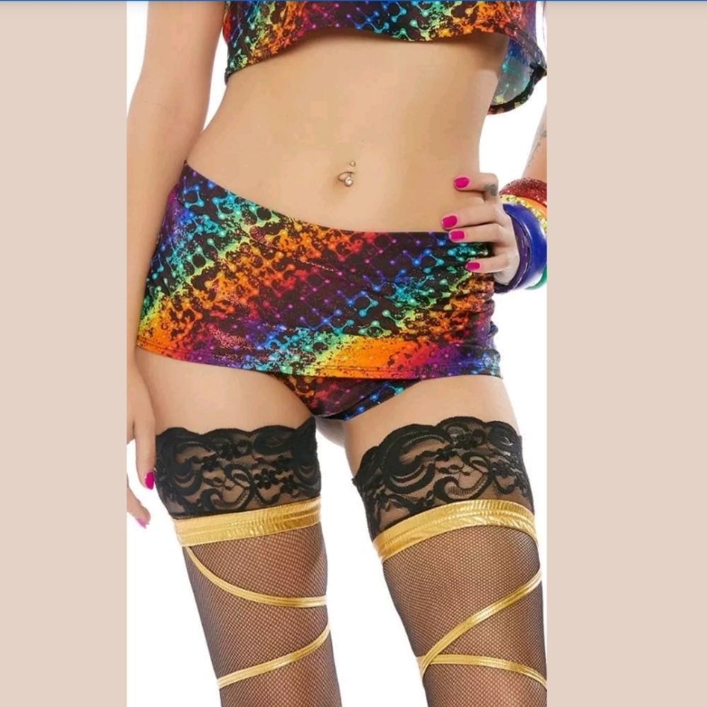 Rainbow rave festival cheeky mini skort
